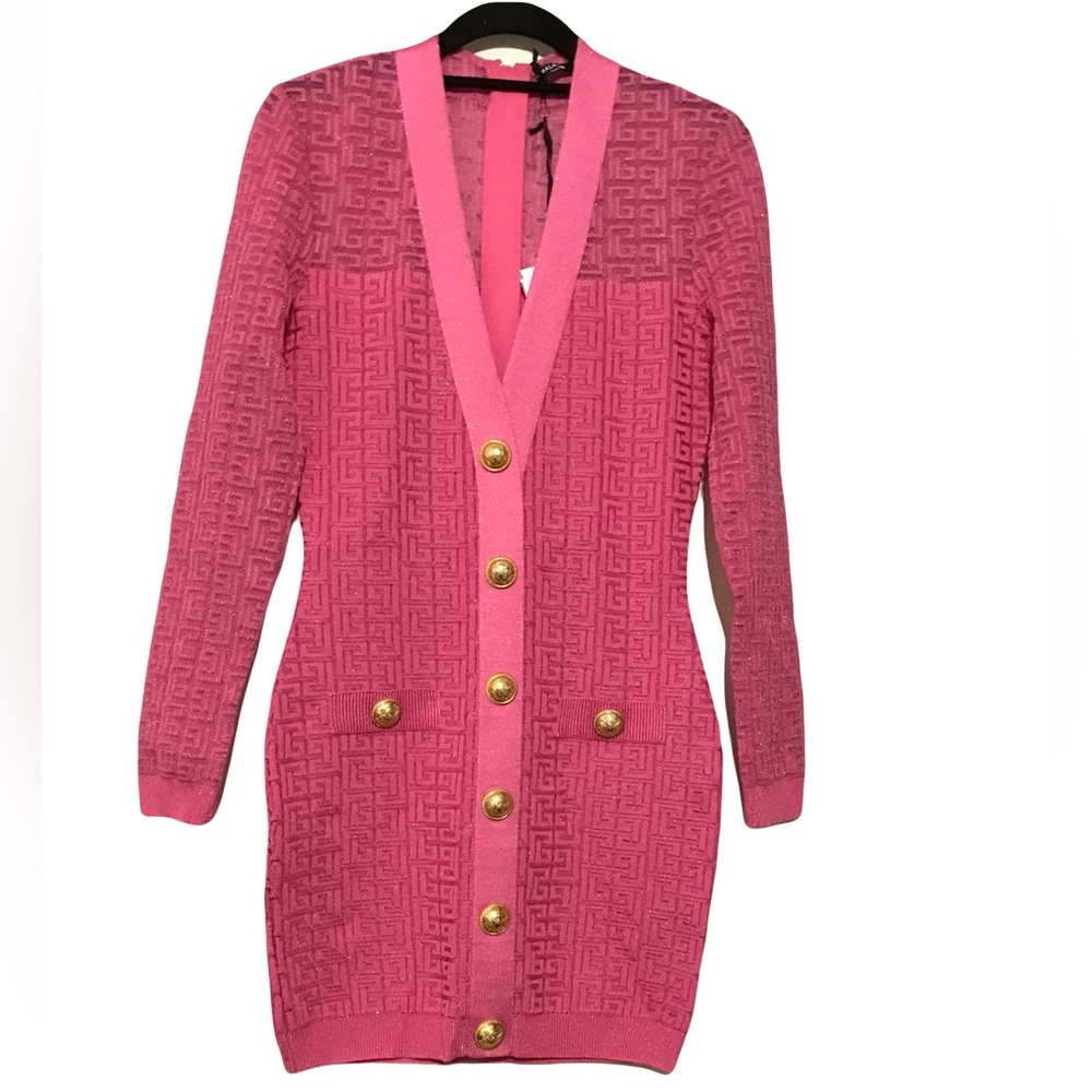 Balmain Fuchsia Cardigan dress with Gold Accents
